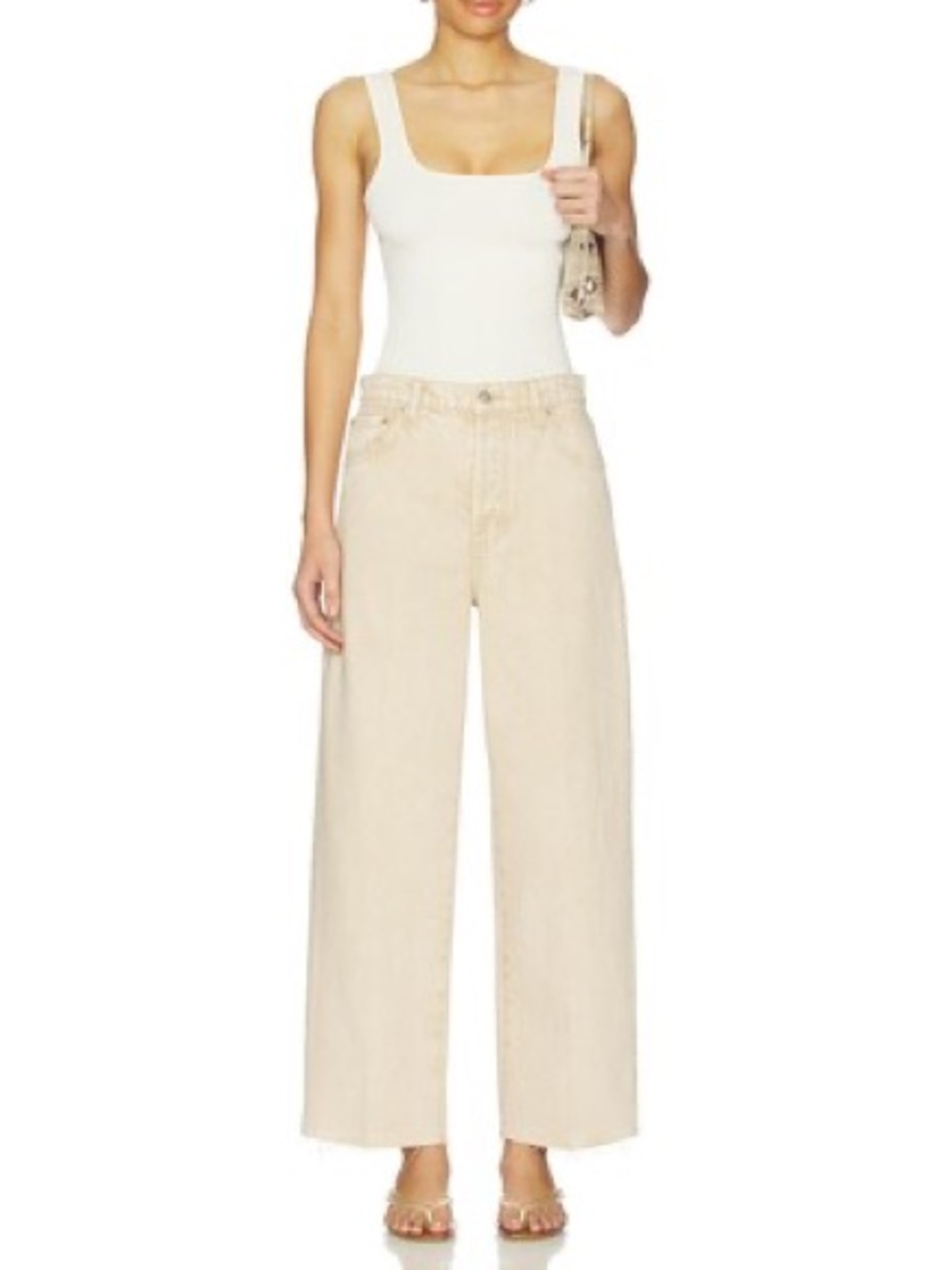 PISTOLA tate crop high rise bowed wide leg jean in dune size 30